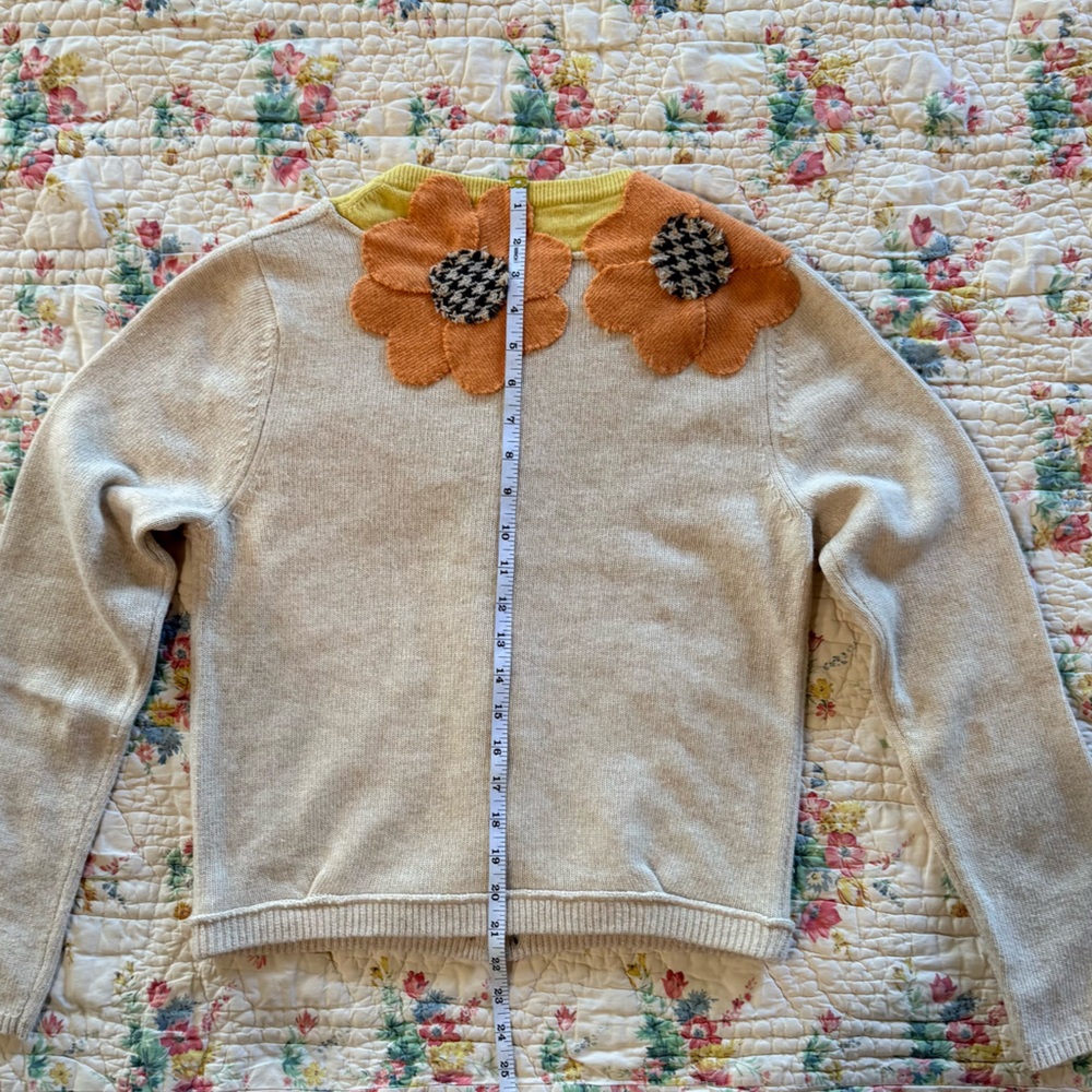 Flower Fields Cream Cardigan Sweater with Orange Floral Appliqué - Large - Picture 3 of 7